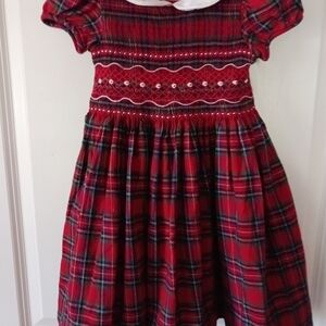 EUC Baby Girl Red Plaid Anavini Hand Smocked Dress SIZE 3 204